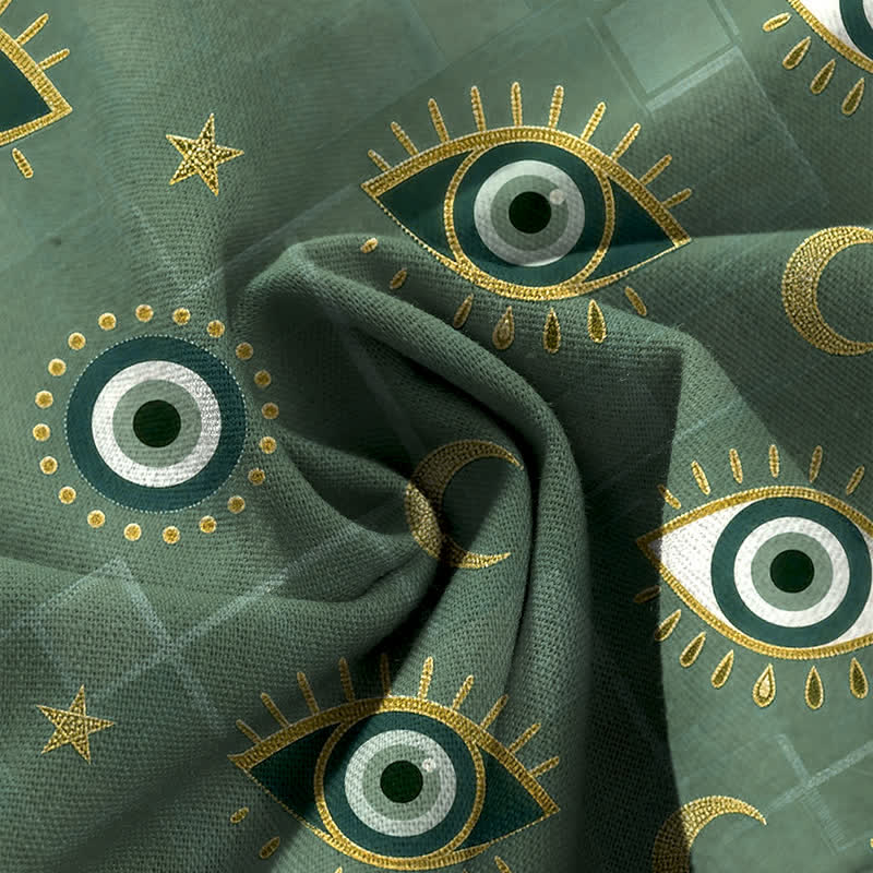 Buddha Stones Pantaloni da donna in cotone e lino con elastico in vita e gamba larga, fantasia occhio di Allah e luna, con tasche. - image 3