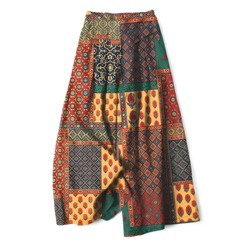 Buddha Stones Pantaloni da donna a gamba larga con elastico in vita e tasche, in cotone e lino, con fantasia floreale vintage. - Siena - US16, UK/AU20, EU48 (3XL) - image 0