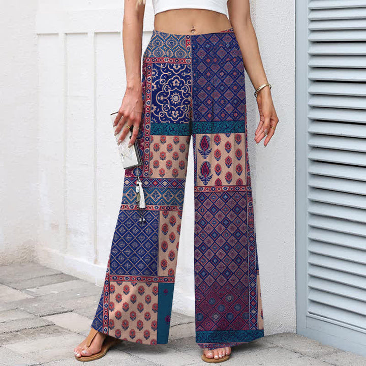 Buddha Stones Pantaloni da donna a gamba larga con elastico in vita e tasche, in cotone e lino, con fantasia floreale vintage. - image 5