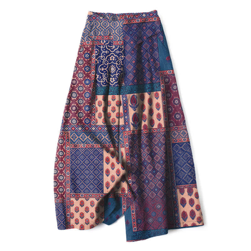 Buddha Stones Pantaloni da donna a gamba larga con elastico in vita e tasche, in cotone e lino, con fantasia floreale vintage. - Blu ardesia scuro - US16, UK/AU20, EU48 (3XL) - image 4