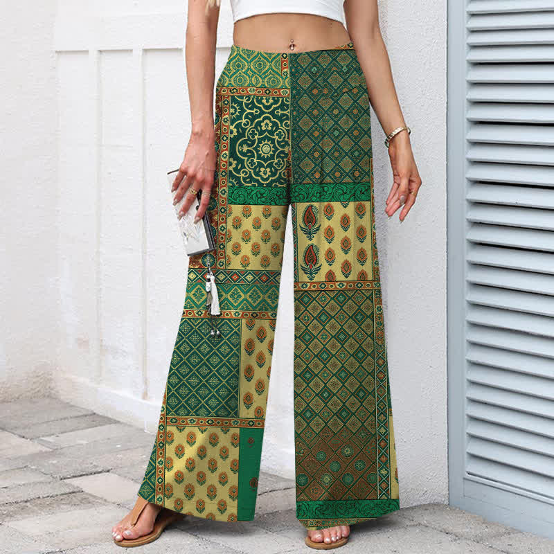 Buddha Stones Pantaloni da donna a gamba larga con elastico in vita e tasche, in cotone e lino, con fantasia floreale vintage. - image 7
