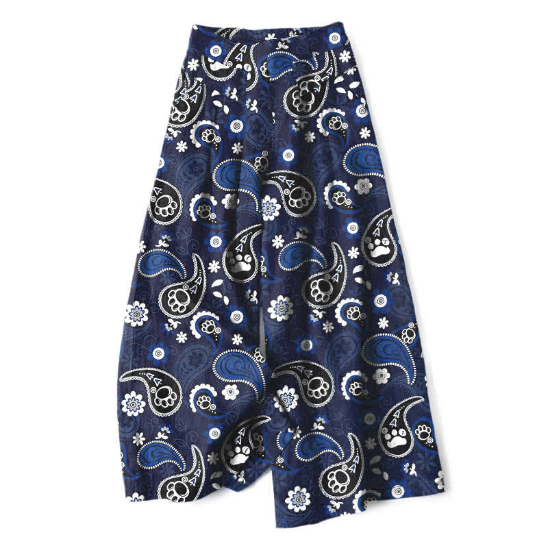 Buddha Stones Pantaloni da donna a gamba larga con elastico in vita e tasche, in cotone e lino, con fantasia floreale paisley vintage. - Marina - US16, UK/AU20, EU48 (3XL) - image 0