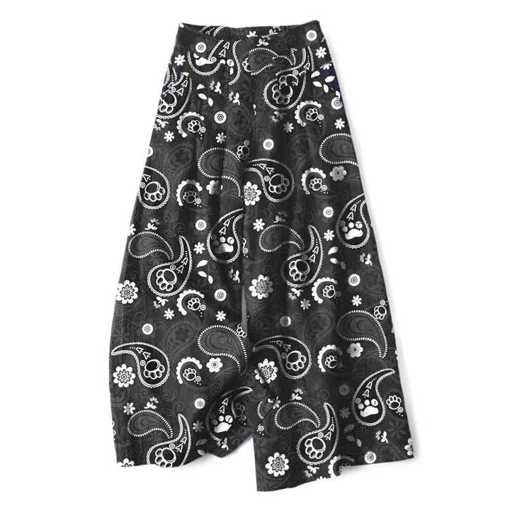 Buddha Stones Pantaloni da donna a gamba larga con elastico in vita e tasche, in cotone e lino, con fantasia floreale paisley vintage. - Nero - US16, UK/AU20, EU48 (3XL) - image 4