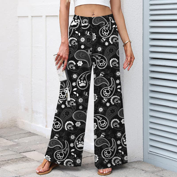Buddha Stones Pantaloni da donna a gamba larga con elastico in vita e tasche, in cotone e lino, con fantasia floreale paisley vintage. - image 5