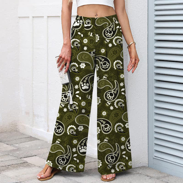 Buddha Stones Pantaloni da donna a gamba larga con elastico in vita e tasche, in cotone e lino, con fantasia floreale paisley vintage. - image 7