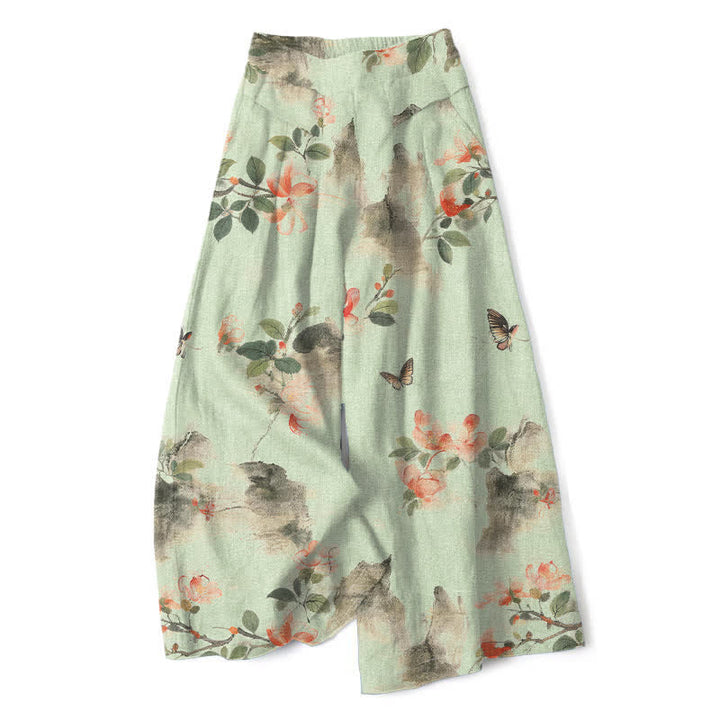 Buddha Stones Pantaloni da donna a gamba larga con elastico in vita e tasche, in cotone e lino, con fantasia floreale vintage. - Melata - US16, UK/AU20, EU48 (3XL) - image 6