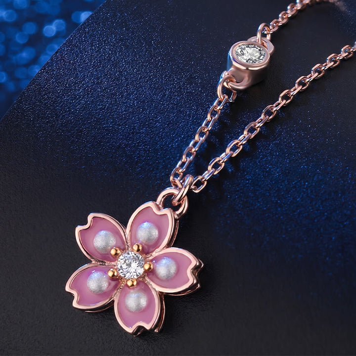 Collana con ciondolo a forma di fiore di ciliegio in argento sterling 925 con Buddha Stones e protezione girevole - image 2