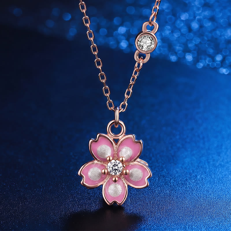 Collana con ciondolo a forma di fiore di ciliegio in argento sterling 925 con Buddha Stones e protezione girevole - Fiore di ciliegio color oro rosa - image 0