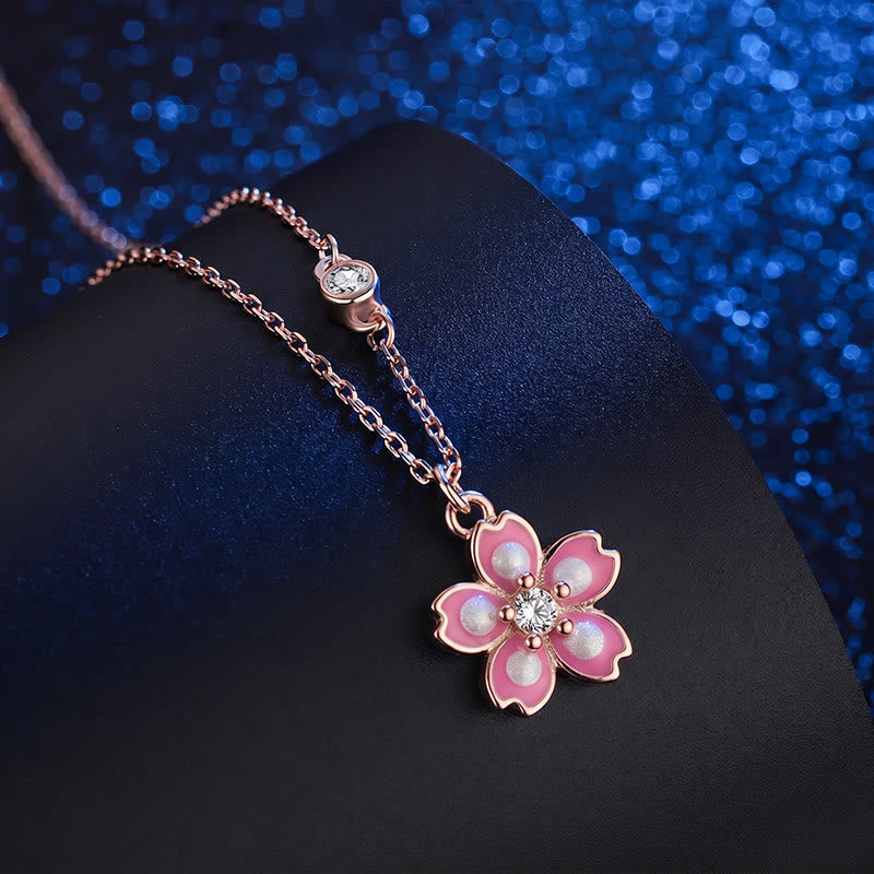 Collana con ciondolo a forma di fiore di ciliegio in argento sterling 925 con Buddha Stones e protezione girevole - image 1