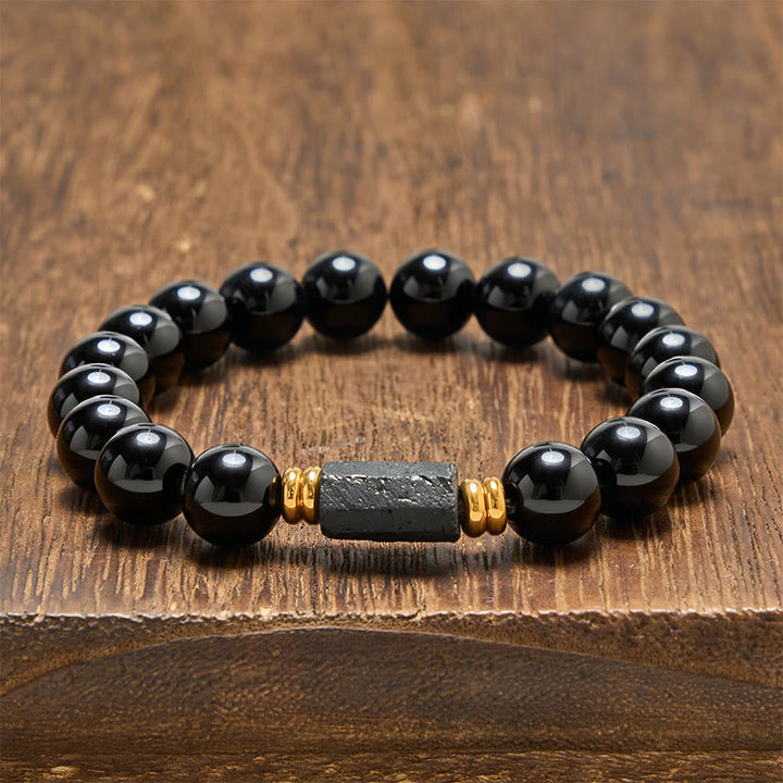 Buddha Stones Bracciale minimalista con perle rotonde, protezione in ossidiana nera e tormalina nera. - Ossidiana nera e tormalina nera (forma grezza allungata · dimensioni variabili) - 10 mm (Circonferenza del polso: 16-17 cm) - image 14
