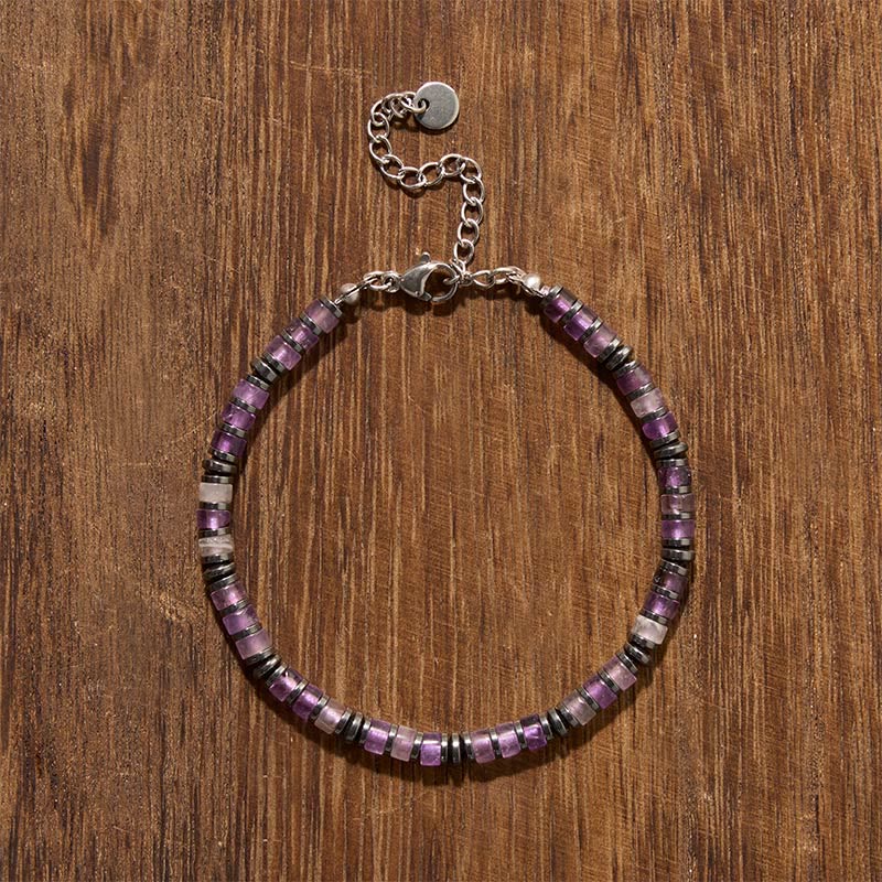 Buddha Stones Bracciale protettivo con perline in lapislazzuli e ametista naturali satinati - image 6