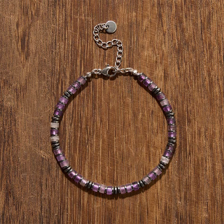 Buddha Stones Bracciale protettivo con perline in lapislazzuli e ametista naturali satinati - image 6