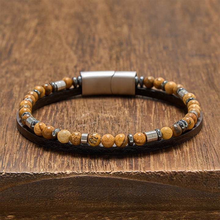 Buddha Stones Bracciale in pelle a doppio giro Lapislazzuli Truth - Occhio di tigre (circonferenza del polso: 19-20 cm) - image 23