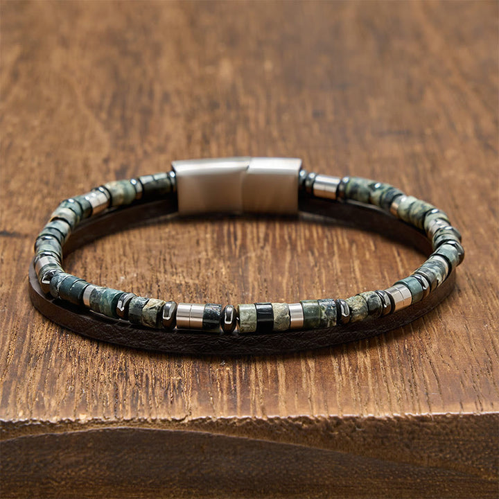 Buddha Stones Bracciale in pelle a doppio giro Lapislazzuli Truth - Amazzonite (Circonferenza del polso: 19-20 cm) - image 8