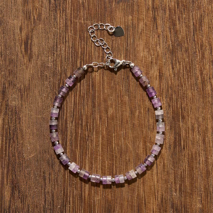 Buddha Stones Braccialetto con perline piatte, ametista, occhio di tigre, quarzo rosa, diaspro blu maculato e ossidiana nera, ideale per la calma e la tranquillità. - image 1