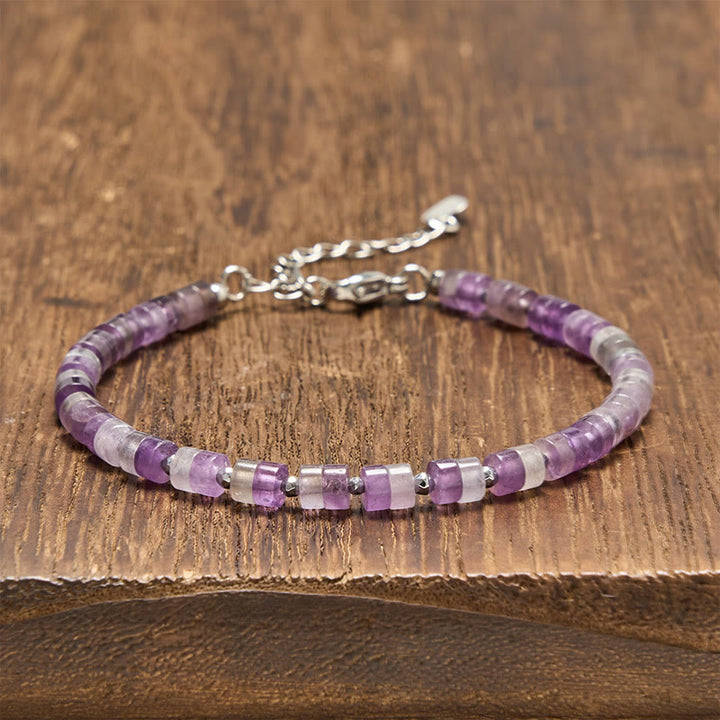 Buddha Stones Braccialetto con perline piatte, ametista, occhio di tigre, quarzo rosa, diaspro blu maculato e ossidiana nera, ideale per la calma e la tranquillità. - Ametista (Circonferenza del polso: 16-18 cm) - image 0
