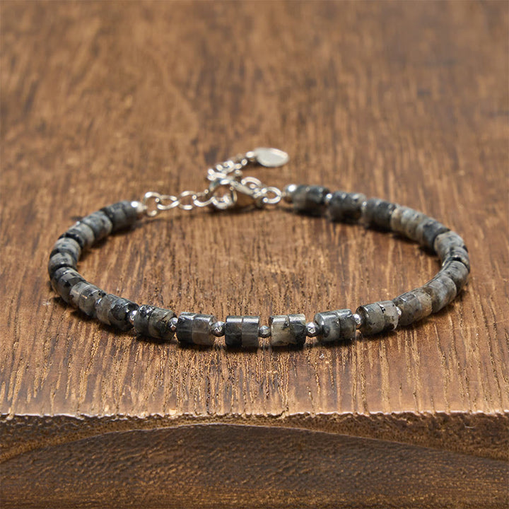Buddha Stones Braccialetto con perline piatte, ametista, occhio di tigre, quarzo rosa, diaspro blu maculato e ossidiana nera, ideale per la calma e la tranquillità. - Pietra nera glitterata (circonferenza del polso: 16-18 cm) - image 35