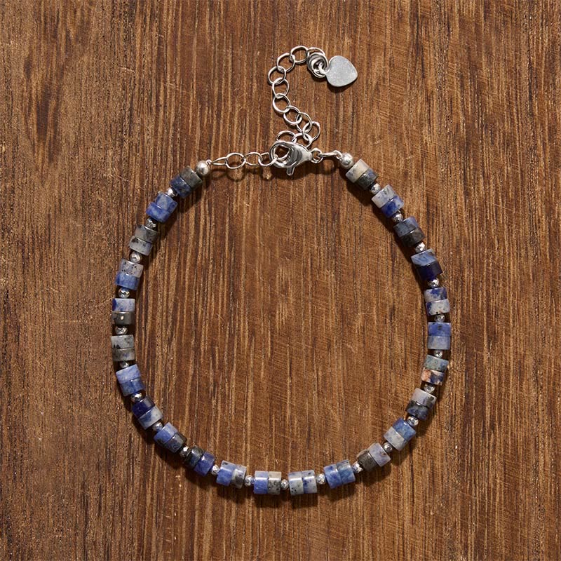 Buddha Stones Braccialetto con perline piatte, ametista, occhio di tigre, quarzo rosa, diaspro blu maculato e ossidiana nera, ideale per la calma e la tranquillità. - image 16