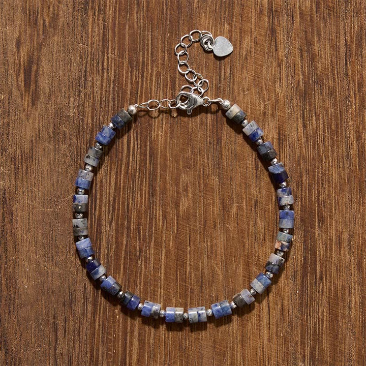 Buddha Stones Braccialetto con perline piatte, ametista, occhio di tigre, quarzo rosa, diaspro blu maculato e ossidiana nera, ideale per la calma e la tranquillità. - image 16