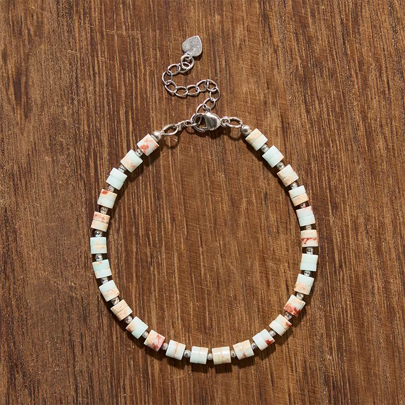 Buddha Stones Braccialetto con perline piatte, ametista, occhio di tigre, quarzo rosa, diaspro blu maculato e ossidiana nera, ideale per la calma e la tranquillità. - image 31