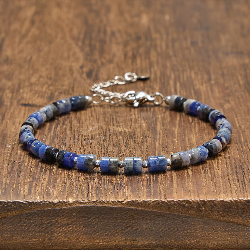 Buddha Stones Braccialetto con perline piatte, ametista, occhio di tigre, quarzo rosa, diaspro blu maculato e ossidiana nera, ideale per la calma e la tranquillità. - Sodalite (Circonferenza del polso: 16-18 cm) - image 15