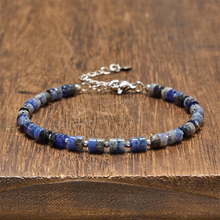 Buddha Stones Braccialetto con perline piatte, ametista, occhio di tigre, quarzo rosa, diaspro blu maculato e ossidiana nera, ideale per la calma e la tranquillità. - Sodalite (Circonferenza del polso: 16-18 cm) - image 15