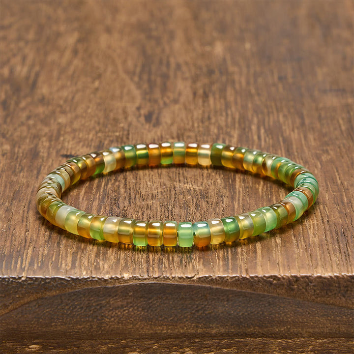 Buddha Stones Bracciale terapeutico rondella sfaccettato in agata verde naturale - Agata verde (circonferenza del polso: 14-15 cm) - image 0