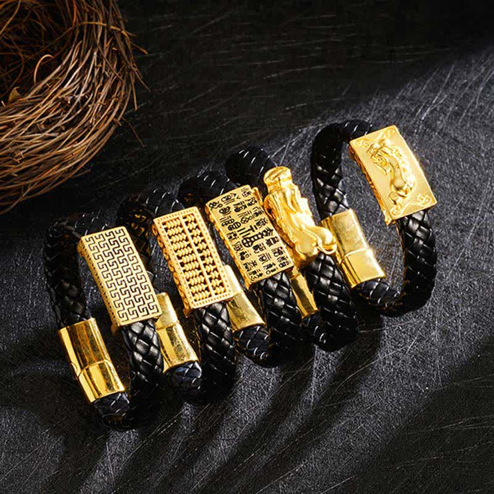 Buddha Stones Braccialetto portafortuna in pelle intrecciata con il personaggio Pi Xiu Fu - image 17