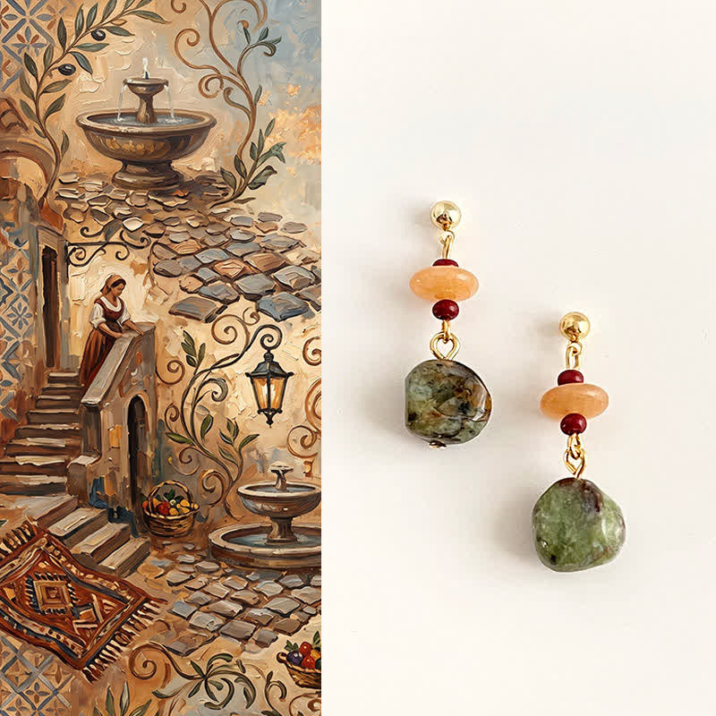 Buddha Stones Orecchini pendenti a goccia con equilibrio in calcedonio unakite - Unakite (placcato in rame con perni in argento sterling 925) - image 0