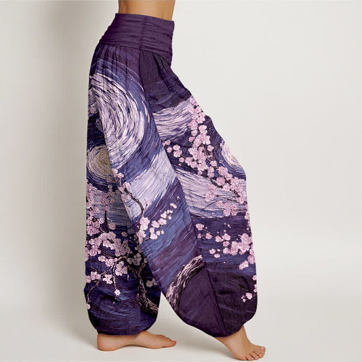 Buddha Stones Pantaloni harem da donna in puro cotone con motivo a spirale e fiori stellati, vita elasticizzata. - image 7