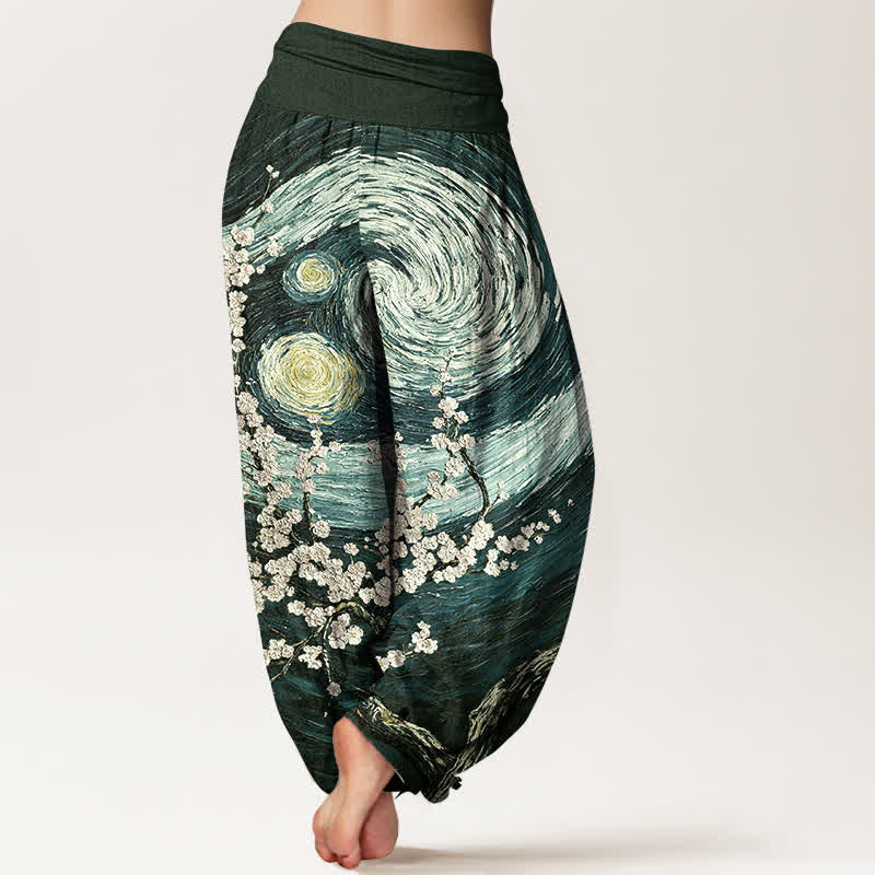 Buddha Stones Pantaloni harem da donna in puro cotone con motivo a spirale e fiori stellati, vita elasticizzata. - image 9