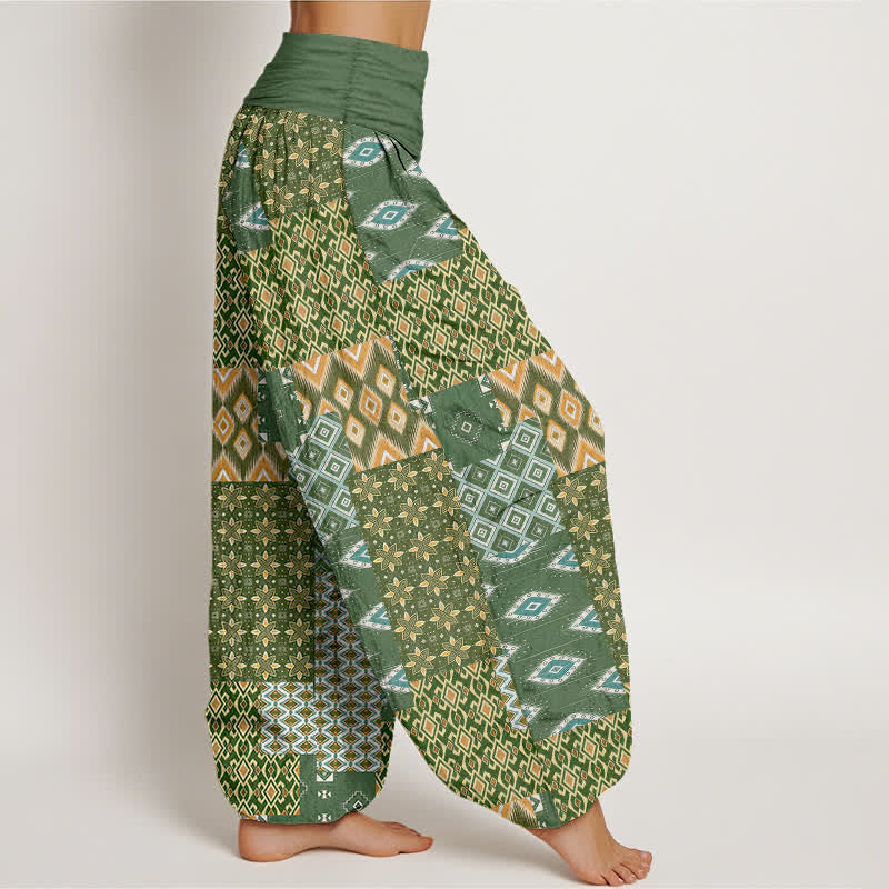 Buddha Stones Pantaloni harem da donna in puro cotone con motivo patchwork geometrico bohémien e vita elasticizzata. - image 2