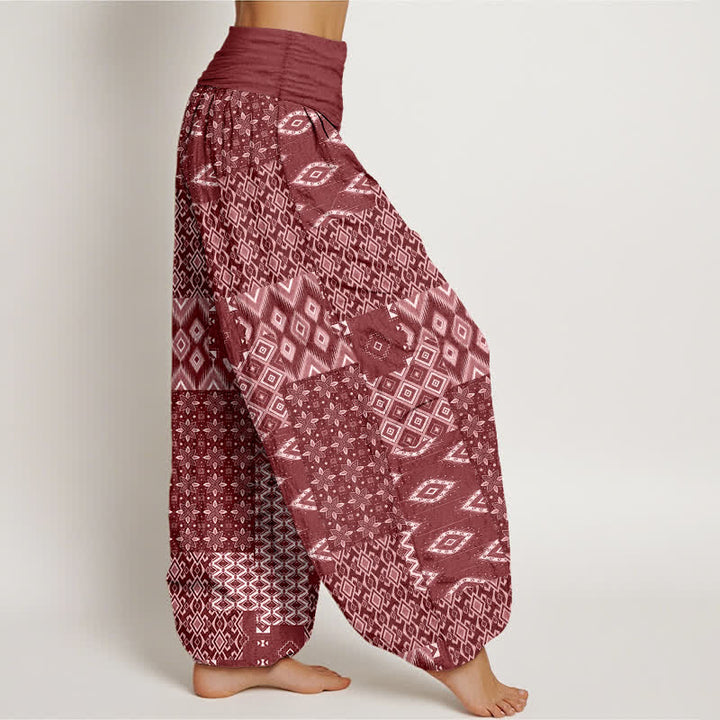 Buddha Stones Pantaloni harem da donna in puro cotone con motivo patchwork geometrico bohémien e vita elasticizzata. - image 7