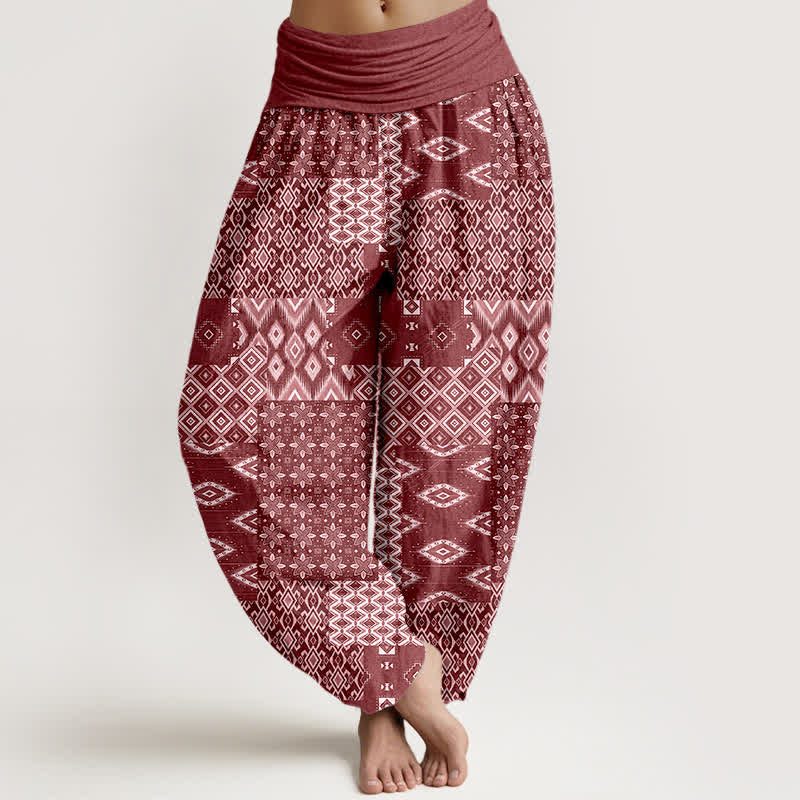 Buddha Stones Pantaloni harem da donna in puro cotone con motivo patchwork geometrico bohémien e vita elasticizzata. - Marrone - US16, UK/AU20, EU48 (3XL) - image 5