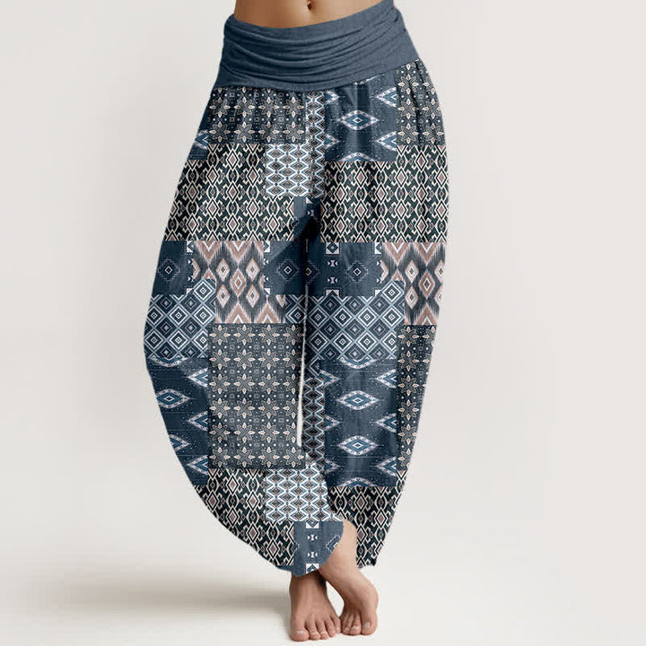 Buddha Stones Pantaloni harem da donna in puro cotone con motivo patchwork geometrico bohémien e vita elasticizzata. - Grigio ardesia - US16, UK/AU20, EU48 (3XL) - image 8
