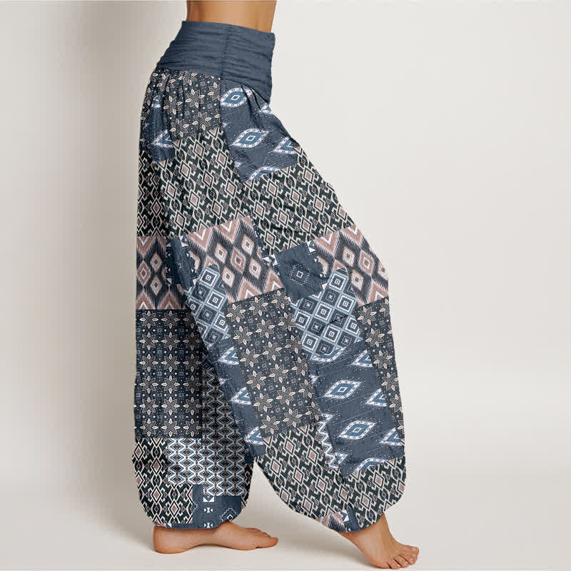 Buddha Stones Pantaloni harem da donna in puro cotone con motivo patchwork geometrico bohémien e vita elasticizzata. - image 10