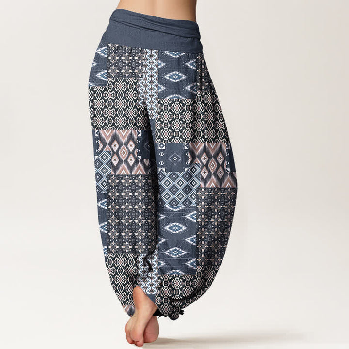 Buddha Stones Pantaloni harem da donna in puro cotone con motivo patchwork geometrico bohémien e vita elasticizzata. - image 9
