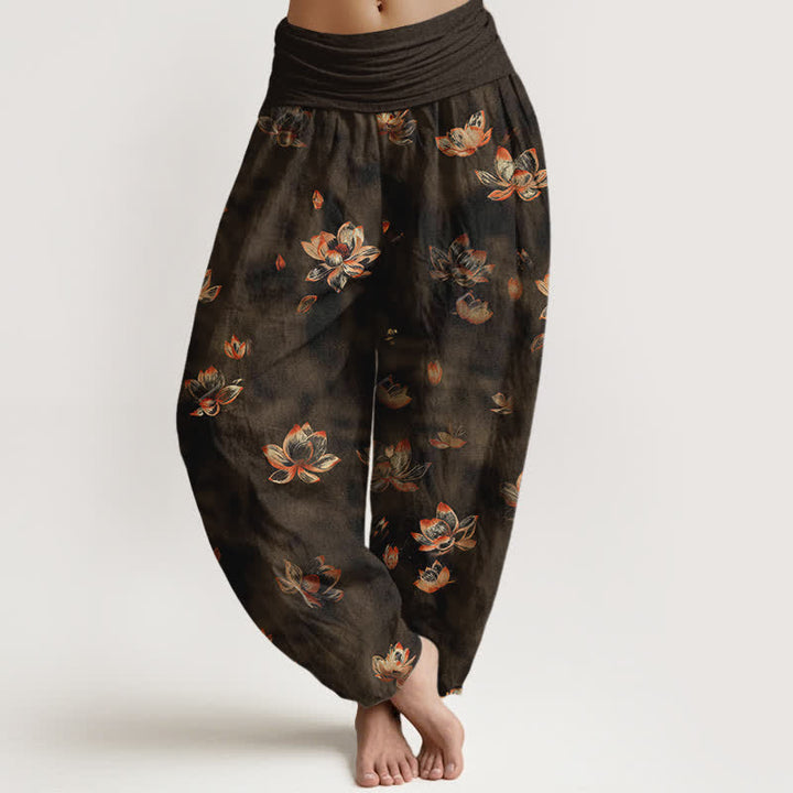 Buddha Stones Pantaloni harem da donna in puro cotone con fantasia floreale vintage a loto e vita elasticizzata. - Verga d'oro scura - US16, UK/AU20, EU48 (3XL) - image 8