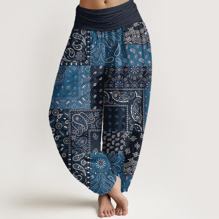 Buddha Stones Pantaloni harem da donna in puro cotone con elegante motivo paisley e elastico in vita. - Marina - US16, UK/AU20, EU48 (3XL) - image 0