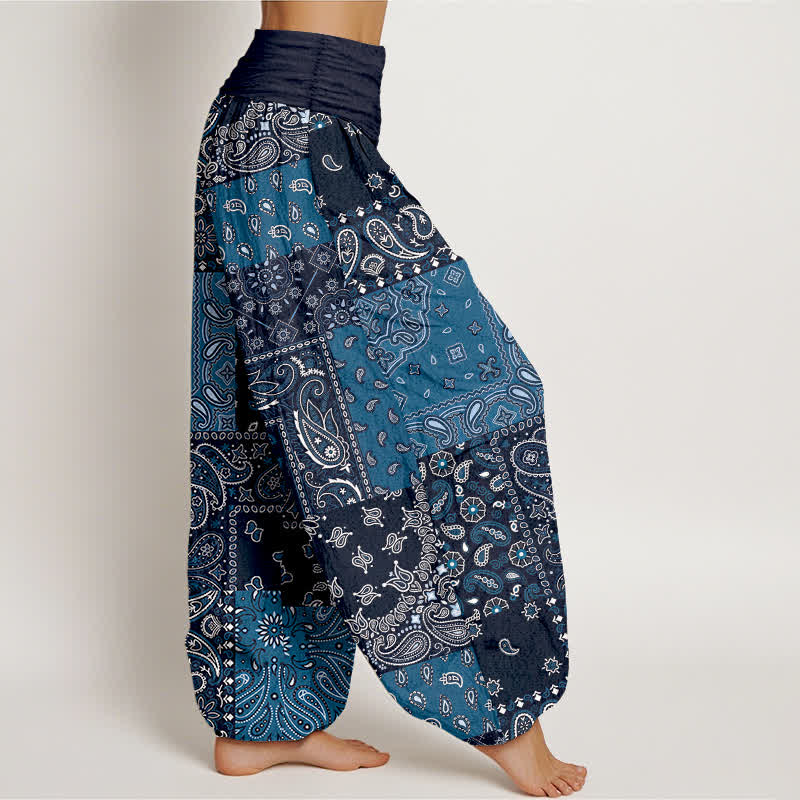 Buddha Stones Pantaloni harem da donna in puro cotone con elegante motivo paisley e elastico in vita. - image 2