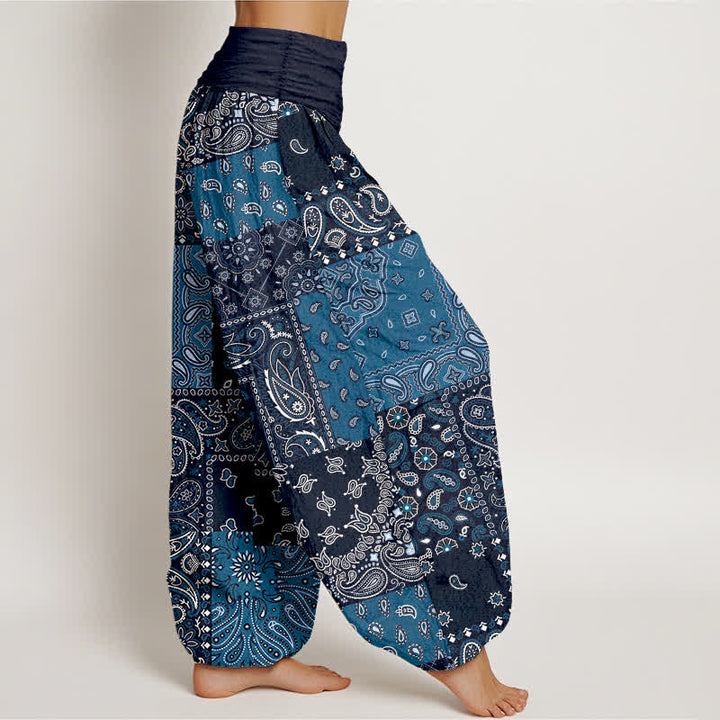 Buddha Stones Pantaloni harem da donna in puro cotone con elegante motivo paisley e elastico in vita. - image 2