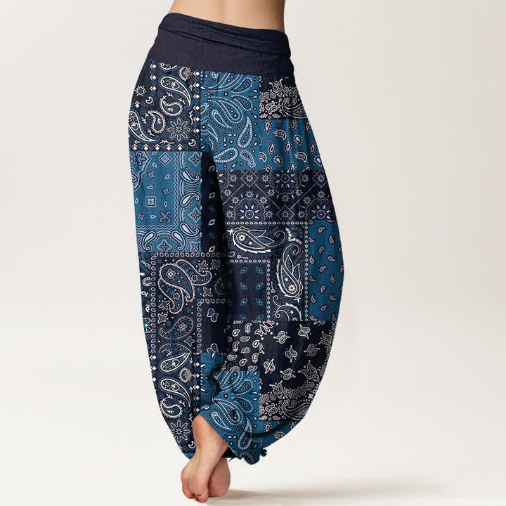 Buddha Stones Pantaloni harem da donna in puro cotone con elegante motivo paisley e elastico in vita. - image 1