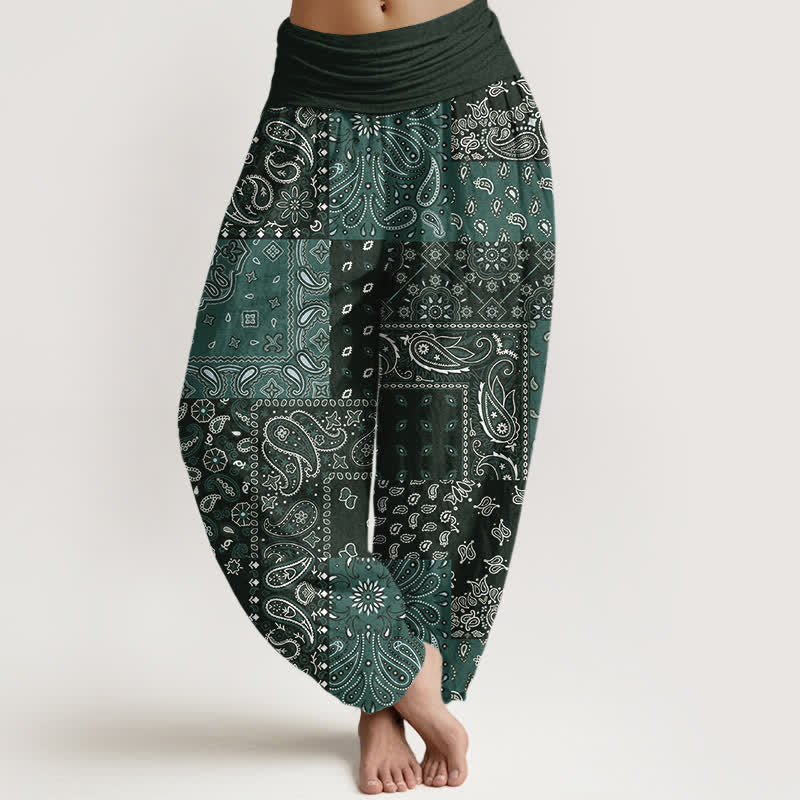 Buddha Stones Pantaloni harem da donna in puro cotone con elegante motivo paisley e elastico in vita. - Grigio ardesia scuro - US16, UK/AU20, EU48 (3XL) - image 5