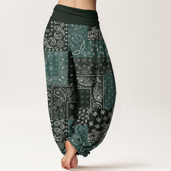 Buddha Stones Pantaloni harem da donna in puro cotone con elegante motivo paisley e elastico in vita. - image 6