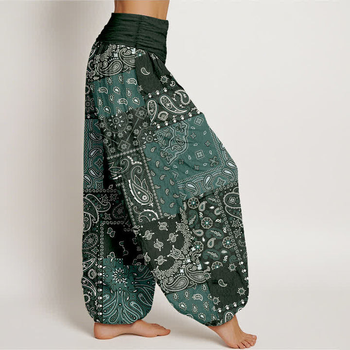 Buddha Stones Pantaloni harem da donna in puro cotone con elegante motivo paisley e elastico in vita. - image 7