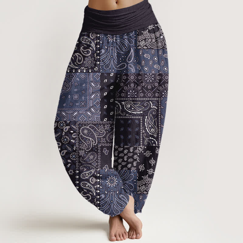 Buddha Stones Pantaloni harem da donna in puro cotone con elegante motivo paisley e elastico in vita. - Blu ardesia scuro - US16, UK/AU20, EU48 (3XL) - image 8