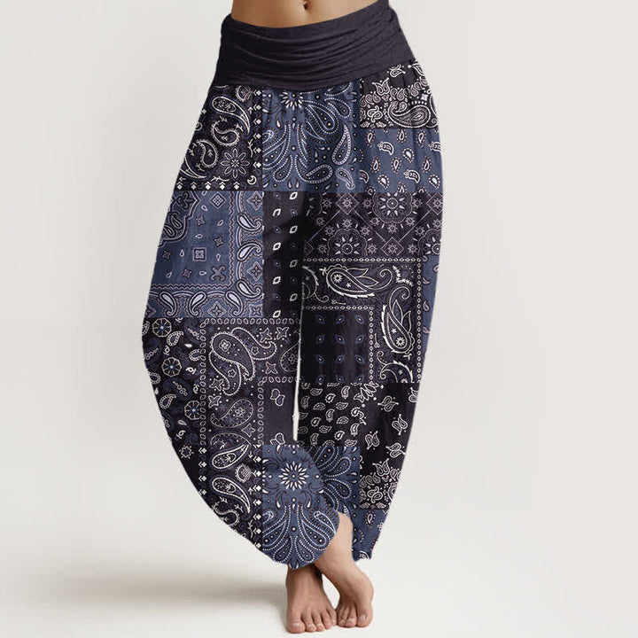 Buddha Stones Pantaloni harem da donna in puro cotone con elegante motivo paisley e elastico in vita. - Blu ardesia scuro - US16, UK/AU20, EU48 (3XL) - image 8