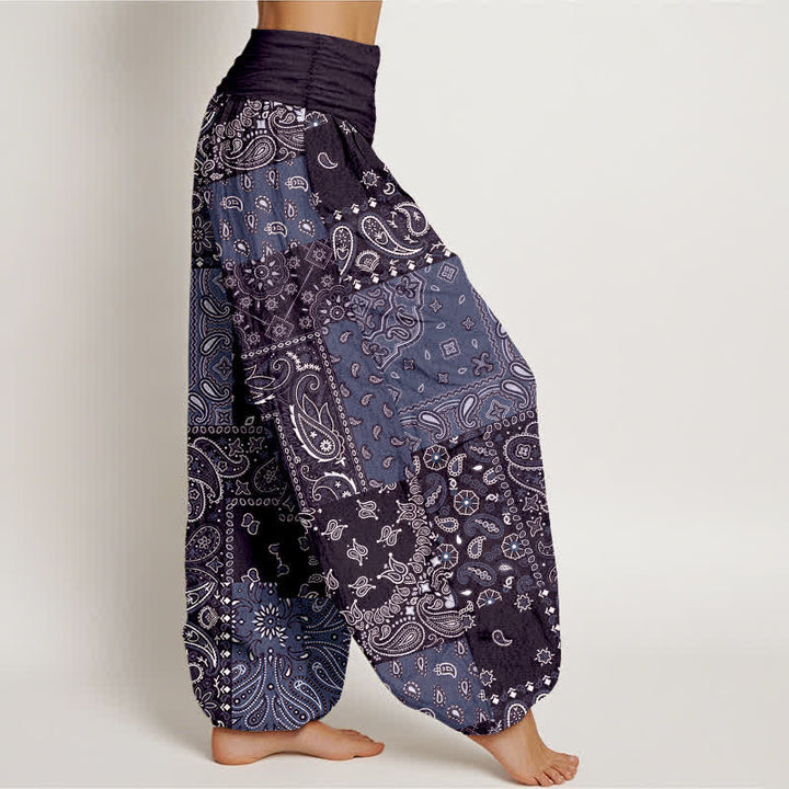 Buddha Stones Pantaloni harem da donna in puro cotone con elegante motivo paisley e elastico in vita. - image 10
