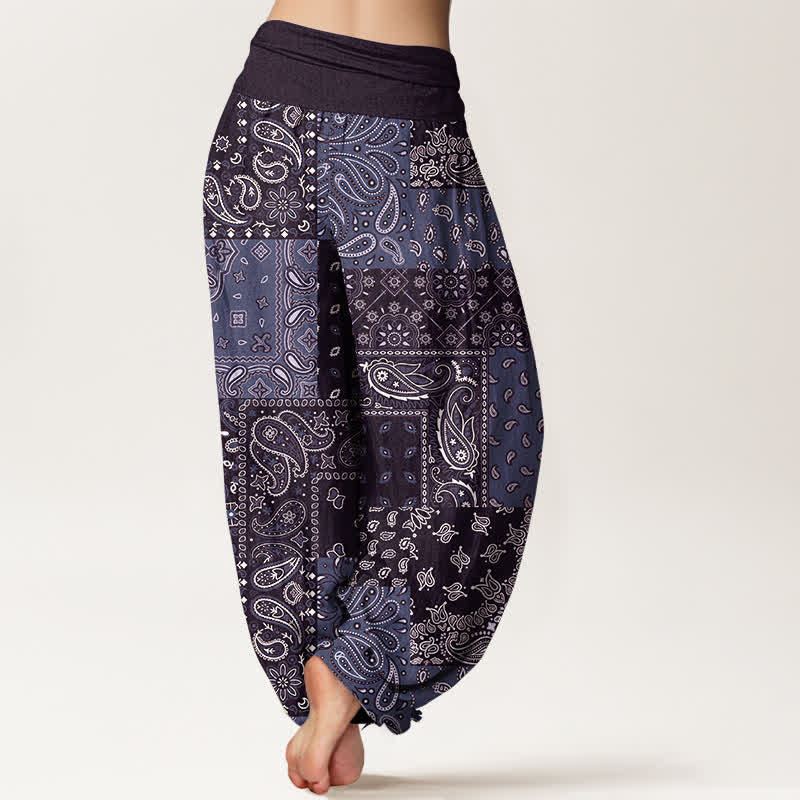 Buddha Stones Pantaloni harem da donna in puro cotone con elegante motivo paisley e elastico in vita. - image 9