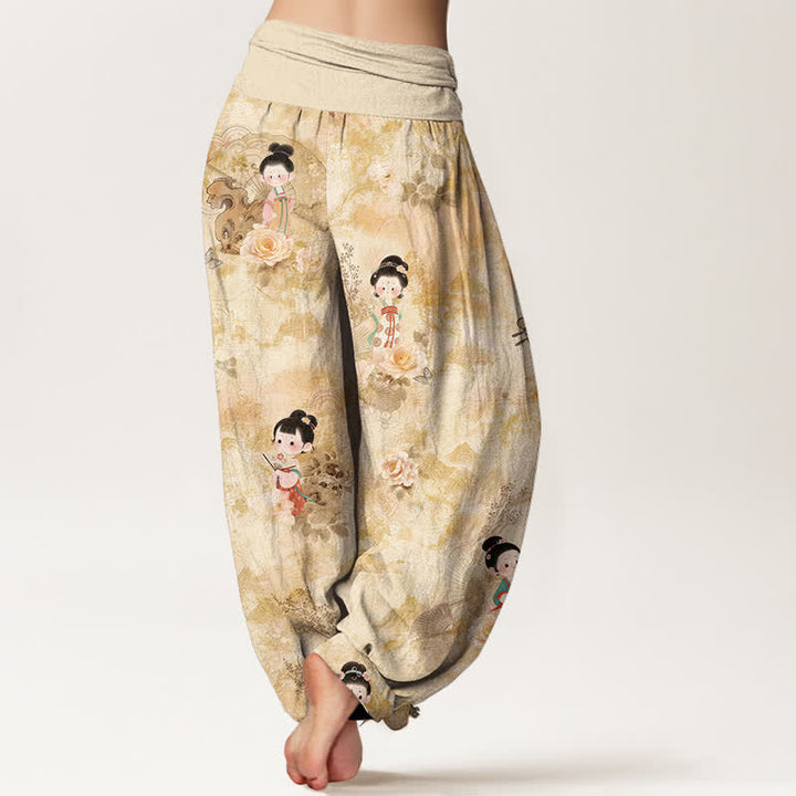 Buddha Stones Pantaloni harem da donna in puro cotone con fantasia floreale vintage e vita elasticizzata. - image 1